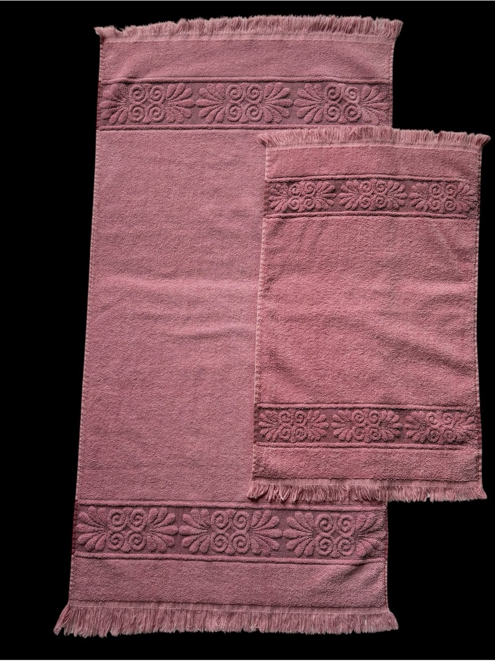 Pink Cannon Monticello Santa Cruz Scroll Bath & Hand Towel Set 21x42 Vintage